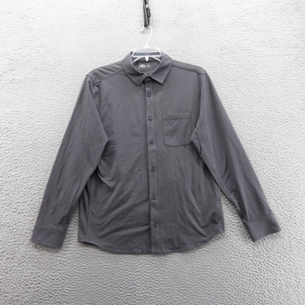 VRST Refined Knit Button Down Shirt Mens Medium Graphic Charcoal Long Sleeve